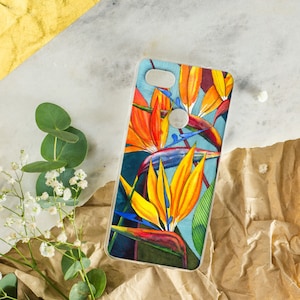 Strelitzia flower Google Pixel case, Aesthetic Pixel 4a case, Watercolor art Pixel 8 PRO case, Floral Pixel 7a case, Cool Pixel 6a case Clear