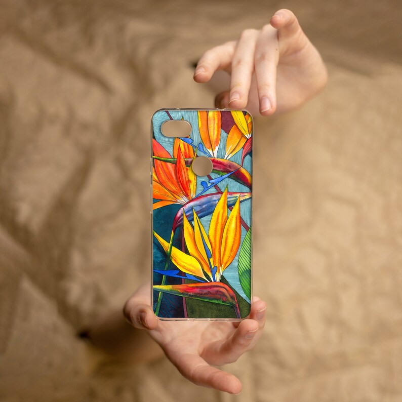 Strelitzia flower Google Pixel case, Aesthetic Pixel 4a case, Watercolor art Pixel 8 PRO case, Floral Pixel 7a case, Cool Pixel 6a case image 4