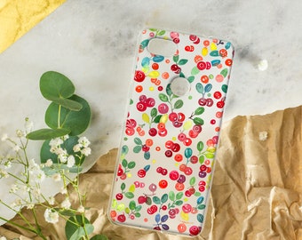 Red cranberry phone case for Google Pixel, Dotted berry Pixel 8 PRO case, Pixel 7a case, Coquette phone case, Watercolor art Pixel 5a case