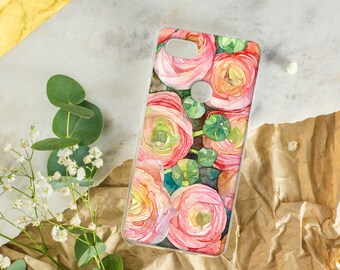 Ranunculus flower Google Pixel case, Pink floral Pixel 8 PRO case, Cute Pixel 7 case, Girlish coquette phone case, Watercolor Pixel 5 case