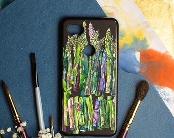 Asparagus print phone case for Google Pixel, Vegan veggie Pixel 8 PRO case, Pixel 7a case, Watercolor art Pixel 5a case, Botanical cell case