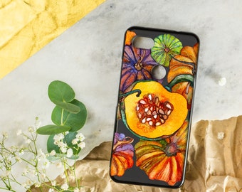 Pumpkin phone case for Google Pixel, Botanical veggie Pixel 8 PRO case, Watercolor art Pixel 7 PRO case, Cute phone case Pixel 5a 5G case