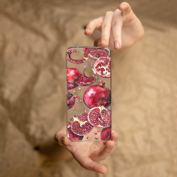 Clear Google Pixel case with Pomegranate print, Watercolor art Pixel 8 PRO case, Fruit Pixel 7 case, Cute Pixel 9 5g case, Pixel 4a case