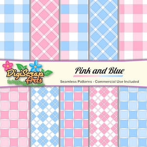 10 fondos de papel digital rosa y azul – Descarga instantánea – Patrones de damas rosas y azules – Uso comercial incluido