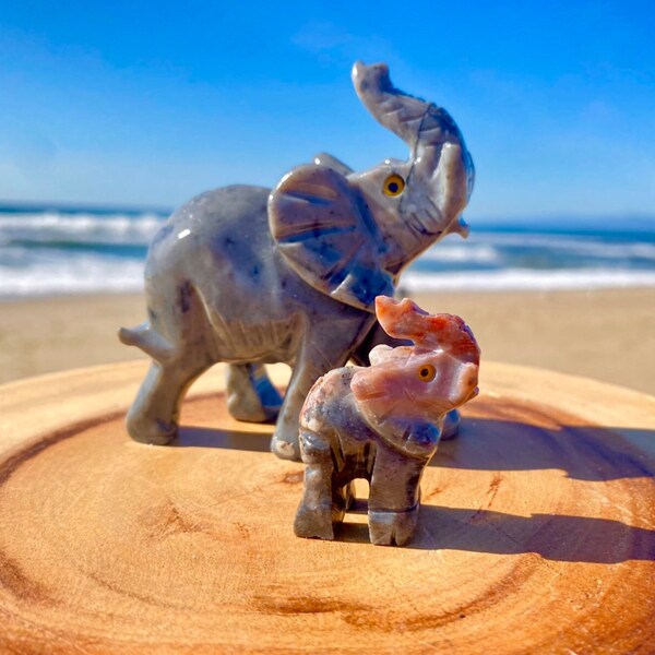 MINI tumbled stone crystal elephant figurine