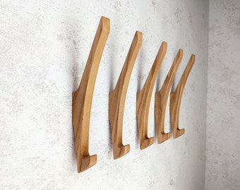 Wall Mounted Wooden Hooks: Ash Wood Coat Rack