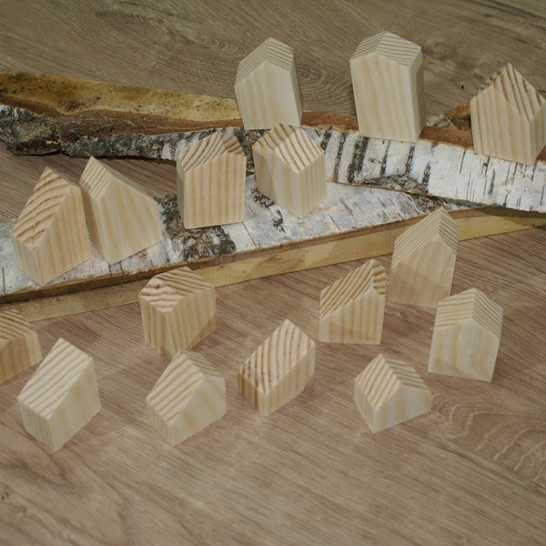 Miniature wooden houses. Set of 15 pieces. The small village for home decor