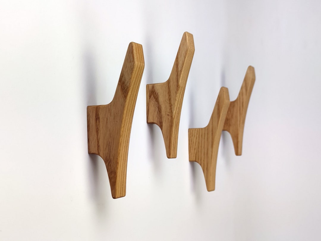 Ash Wood Wall Hooks: Modern Coat Hanger, Entryway Organizer - Etsy