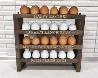 Rustic Wood Egg Holder: Farmhouse Kitchen Decor, Personalized Easter Gift