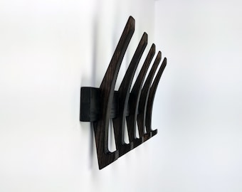 Black Ash Wood Wall Coat Rack: Modern Entryway Organizer