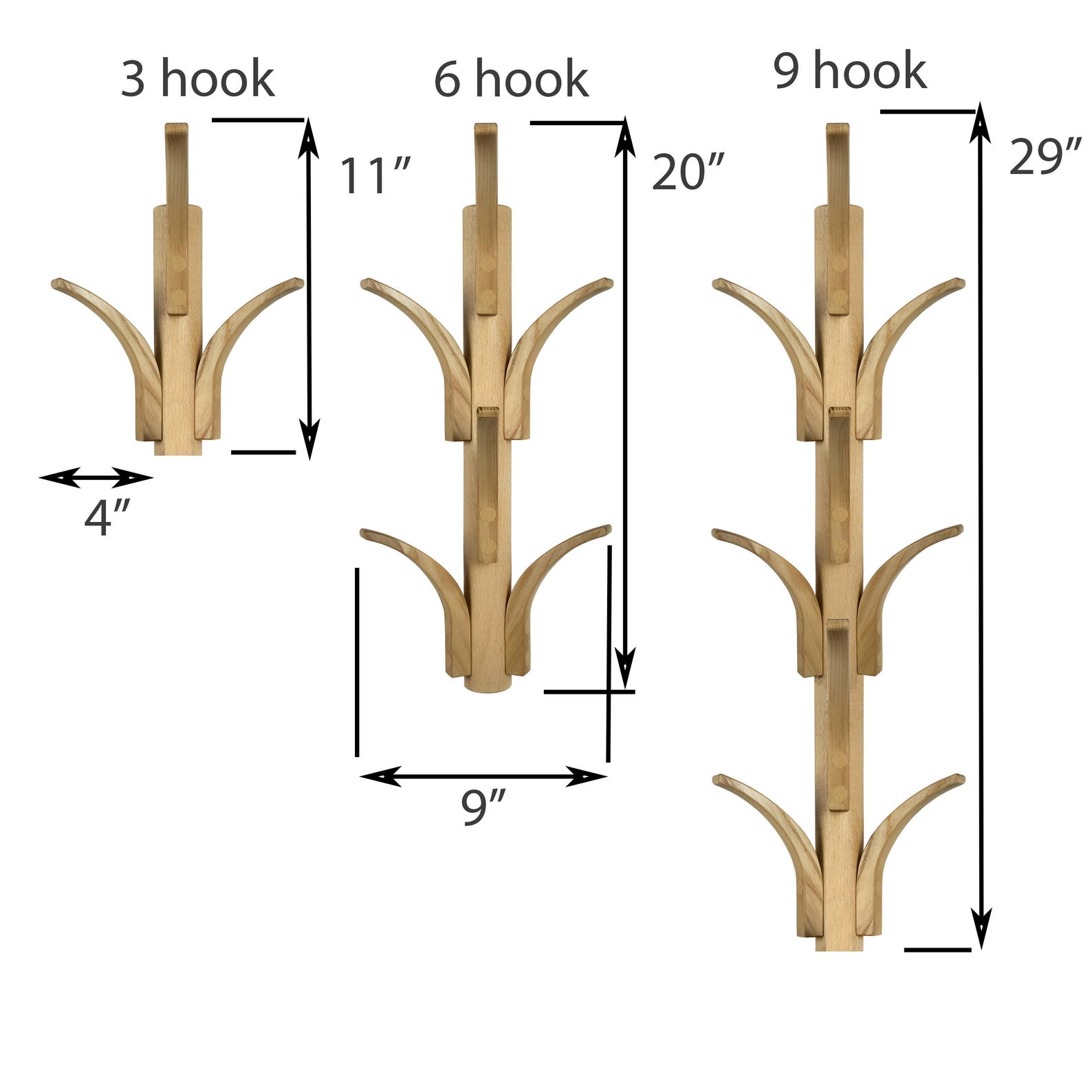 Wooden Wall Coat Rack: Vertical Coat Hooks for Robes and Shirts ...