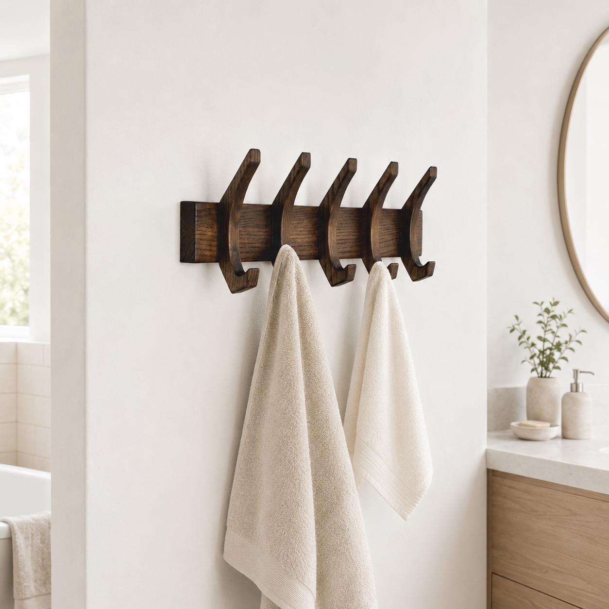 Bathroom Towel Hooks, Minimalist Towel Holder, Spa Bathroom Decor, Housewarming Gift, Wood Towel Rack, Bathroom Organizer,