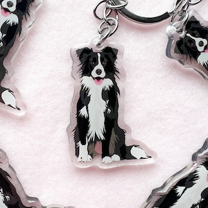 Black and White Border Collie Keychain, Acrylic Keychain, Dog Keychain, Original Artwork Keychain