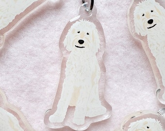 White/cream Goldendoodle, White/cream Labradoodle Keychain, Acrylic Keychain, Dog Keychain, Original Artwork Keychain