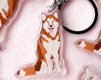Red Siberian Husky/Malamute Keychain, Acrylic Keychain, Siberian Husky Keychain, Dog Keychain, Original Artwork Keychain