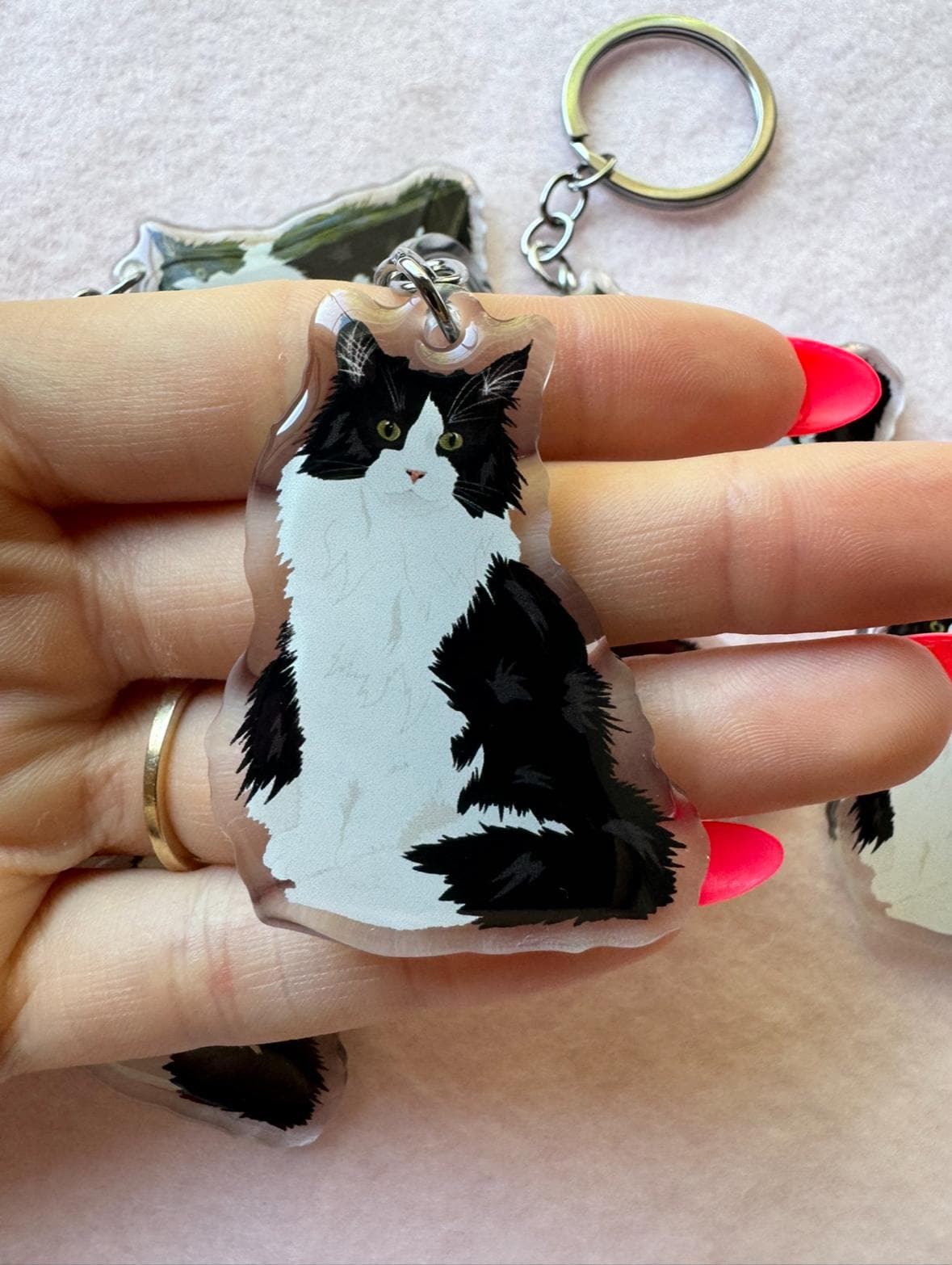 Long-haired Tuxedo Cat Keychain, Acrylic Keychain, Cat Keychain ...