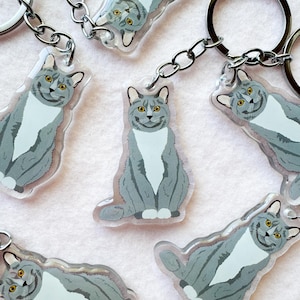 Gray Tuxedo Cat Keychain, Acrylic Keychain, Cat Keychain, Original Artwork Keychain