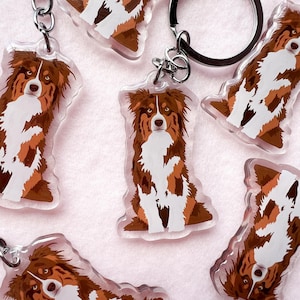 Red Tri Australian Shepherd Keychain, Acrylic Aussie Keychain, Dog Keychain, Original Artwork Keychain