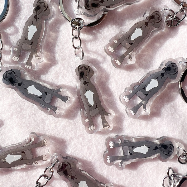 Gray Great Dane Keychain, Great Dane Keychain, Acrylic Keychain, Dog Keychain, Original Artwork Keychain