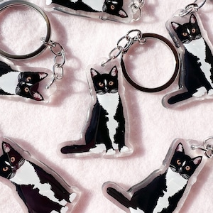Tuxedo Cat Keychain, Acrylic Keychain, Cat Keychain, Original Artwork Keychain