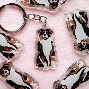 Black Tri Australian Shepherd Keychain, Acrylic Aussie Keychain, Dog Keychain, Original Artwork Keychain