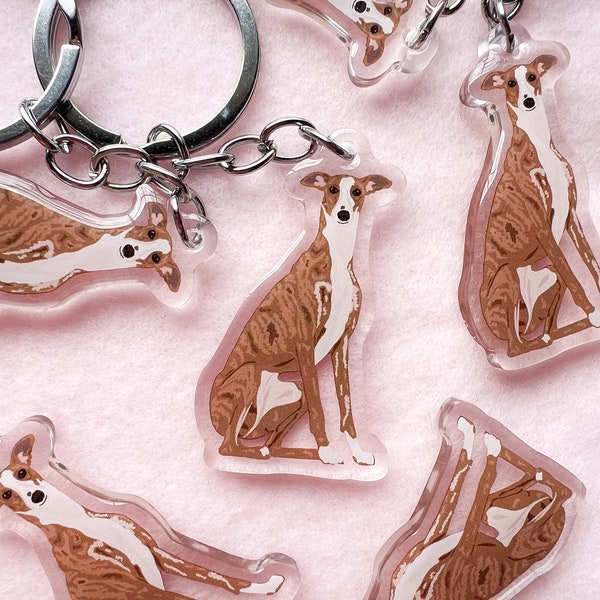 Brindle Greyhound Keychain, Acrylic Keychain, Dog Keychain, Original Artwork Keychain