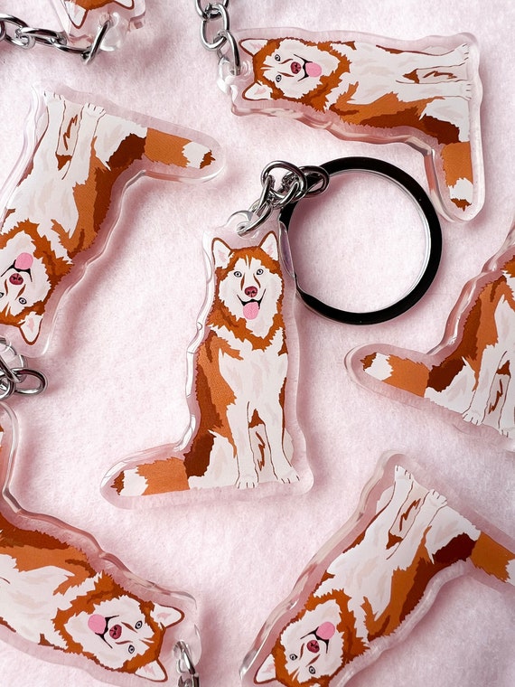 Red Siberian Husky/Malamute Keychain, Acrylic Keychain, Siberian Husky Keychain, Dog Keychain, Original Artwork Keychain