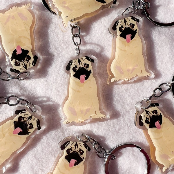 Tan Pug Keychain, Pug Keychain, Acrylic Keychain, Dog Keychain, Original Artwork Keychain