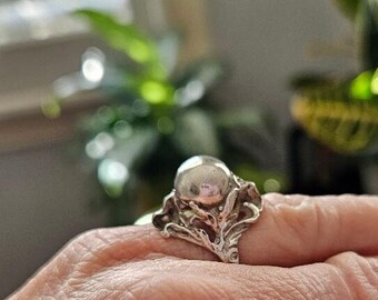 Heavy sterling silver Art Nouveau Dome and Flower Ring