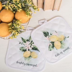 Porte-pots de citron aquarelle : décoration de cuisine matelassée, lot de 2