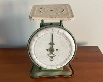 Vintage Green Kitchen Scale, 24lbs, Pelouze Family Scale Deluxe, Made in Chicago, USA, Functional, Farmhouse/Rustic/Cabin Decor, Collectible