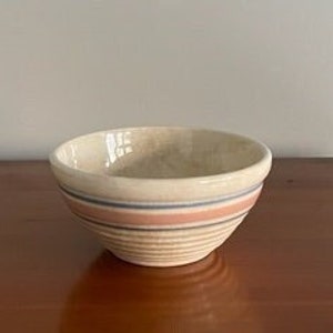 Vintage Hull Pottery Bowl, Beehive, Pink/Blue Striped, 1940&#39;s, Crazed, Oven Proof, Stoneware, Collectible, Made in USA, Farmhouse/Country