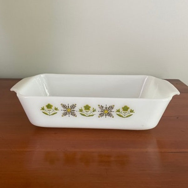 Vintage Fire King Loaf Pan, Milk Glass, "Meadow Green", 1960's, Made in USA, Anchor Hocking, Model #441, Oven/Microwave Safe, Collectible