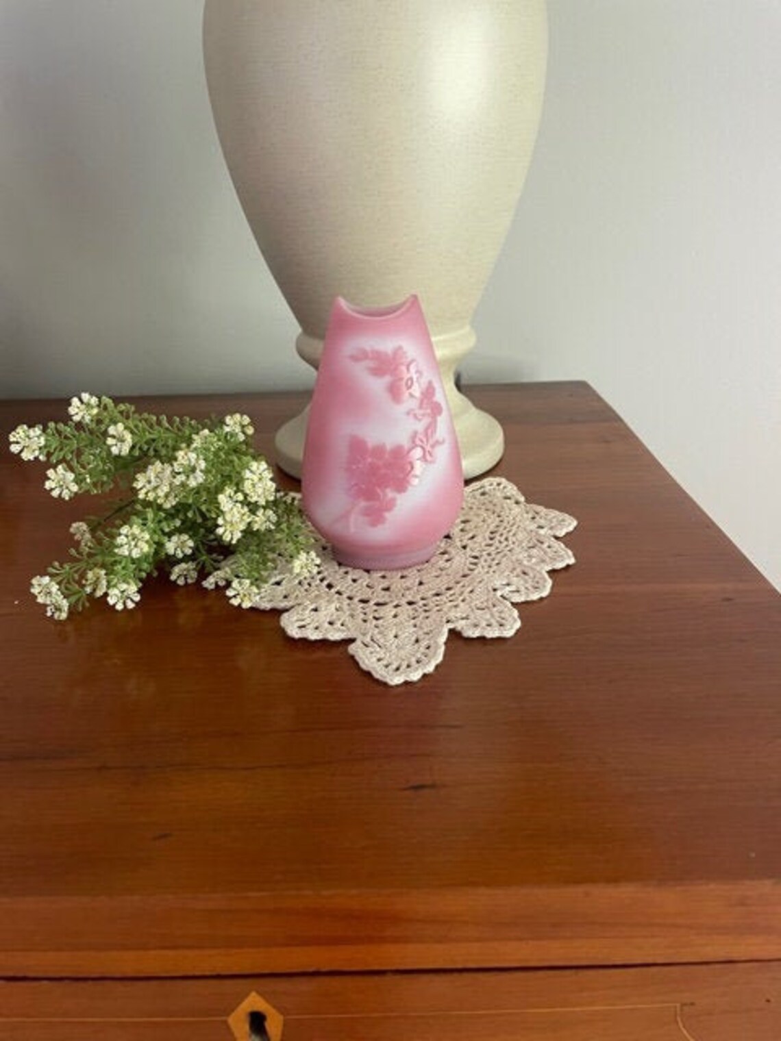 Vintage Fenton Glass Oval Vase Rose Quartz Sand Carved 7542 Etsy