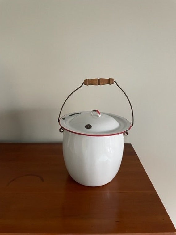 Vintage Enamel Large Chamber Pot/bucket White W/ Red Trim Etsy