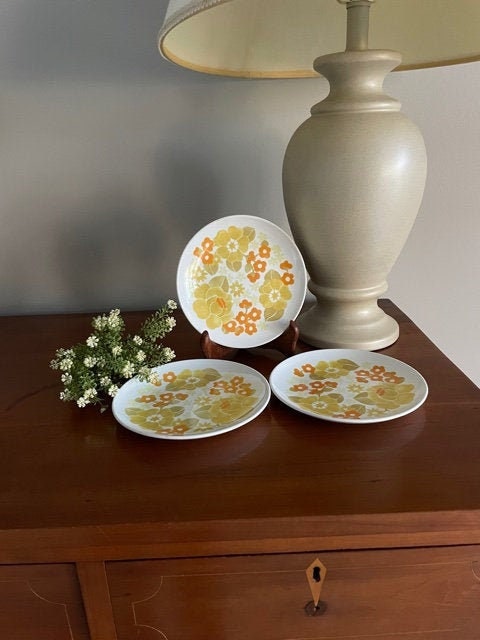 3 Vintage Corning Plates Centura Summer Hill DessertBread and Butter GREAT Condition 1972 Retro Dishes Floral Design Mid
