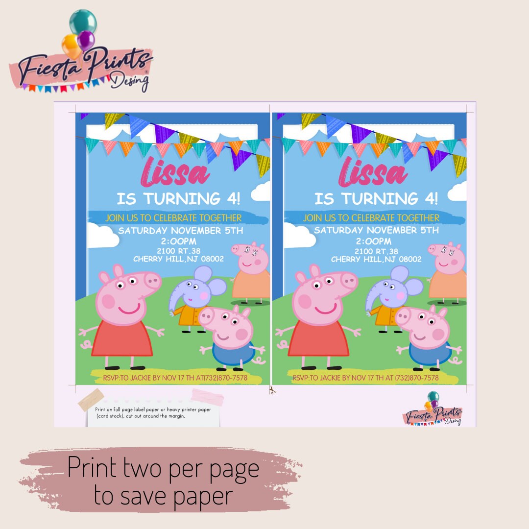 Peppa Pig, Peppa Pig Invitation, Peppa Pig Birthday, Peppa Pig Party ...
