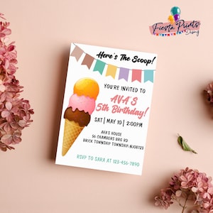 Hier ist die Schaufel, Ice cream Appreciation Tags, Editierbare Eiscreme Einladung,Cone Ice Cream Einladung,Cone Ice Cream Dankeskarte