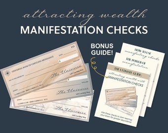Money Manifestation Checks Abundance Checks Manifesting Guide Vision Board Printables Kit Law of Attraction Manifest Money Prosperity Bundle
