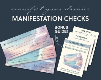 Manifestation Checks Manifesting Guide Abundance Checks Printable Celestial Digital Vision Board Printables Manifest Money Law of Attraction