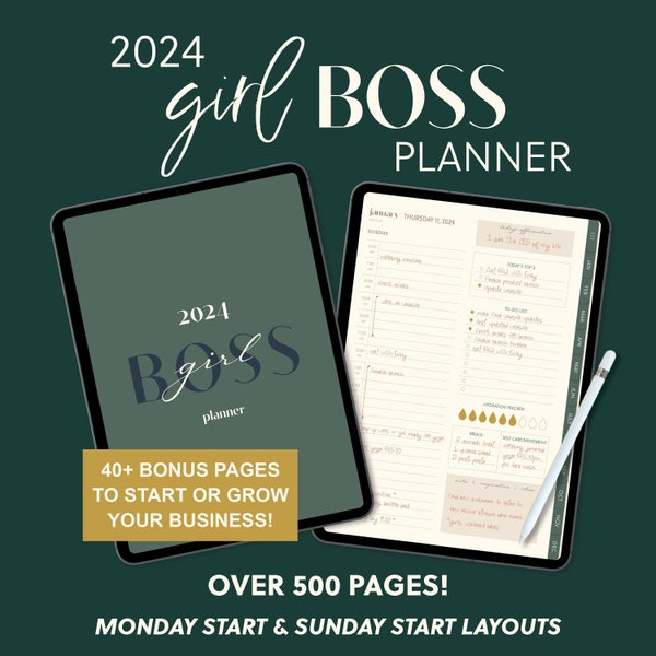 2024 Digital Planner Girlboss Business Entrepreneur Goal Planner GoodNotes Ipad Boss Babe Daily Weekly Monthly Girl Boss Printable Planner