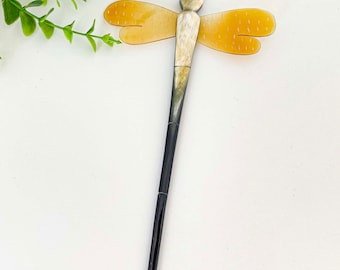 Personalized Natural Buffalo Horn Hairpin, Natural Horn Hair Dragonfly Head Buffalo Horn,Anti Static Hair Accessories, Horn Carving