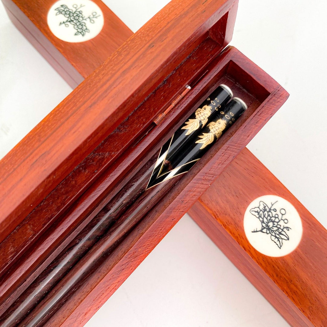 Personalized Rosewood Chopsticks Engraved Name Fish longlived Peaceful