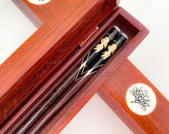 Personalized Rosewood Chopsticks Engraved Name Fish (Long-Lived Peaceful Prosperous) Chopstick Vietnam Handcrafted Chopstick