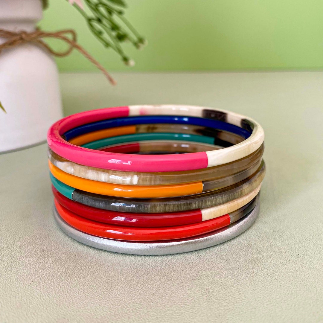 Set De 3 Bracelets En Résine Pour Femme - Vert, Pêche, Turquoise, Empilables, Légers Et Hypoallergéniques, Bijoux Rétro