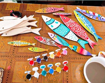 Ensemble de 10 poissons en bois non peints pour l'artisanat sans danger pour les enfants faits à la main poisson en bois non peint cadeau mignon pour les enfants