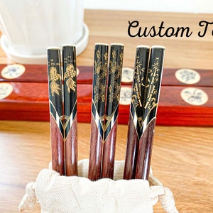 Personalized Rosewood Chopsticks Engraved Name Bamboo Dragon (Long-Lived Peaceful Prosperous) Chopstick Gift Vietnam Handcrafted Chopstick