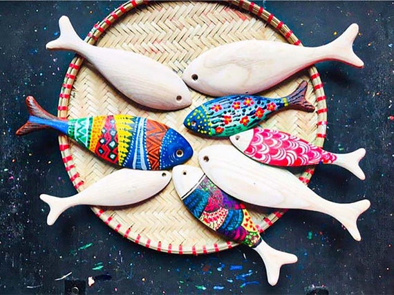 Gift for Kid: Blank Fish for DIY Craft Projects Wood Fish Decor
