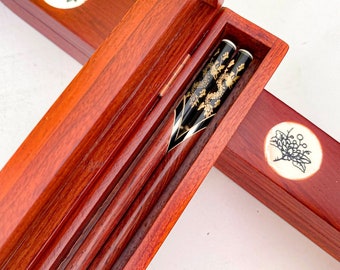 Personalized Rosewood Chopsticks Engraved Name Dragon (Long-Lived Peaceful Prosperous) Chopstick Vietnam Handcrafted Chopstick