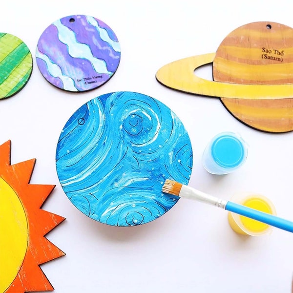 Unpainted Wooden Solar System Universe Decoration Set Of 10PCS for Crafting Safe for Children Unfinished Wood Decor Cute Gift for Children